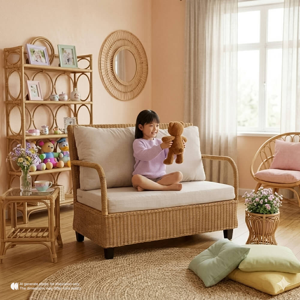 โซฟา 2 ที่นั่ง หวายแท้ PISAMAI รุ่น COUPLE SOFA แนว HOMIE MODERN โซฟานั่งเล่น ขนาด 130*85*96 CM สีธรรมชาติ